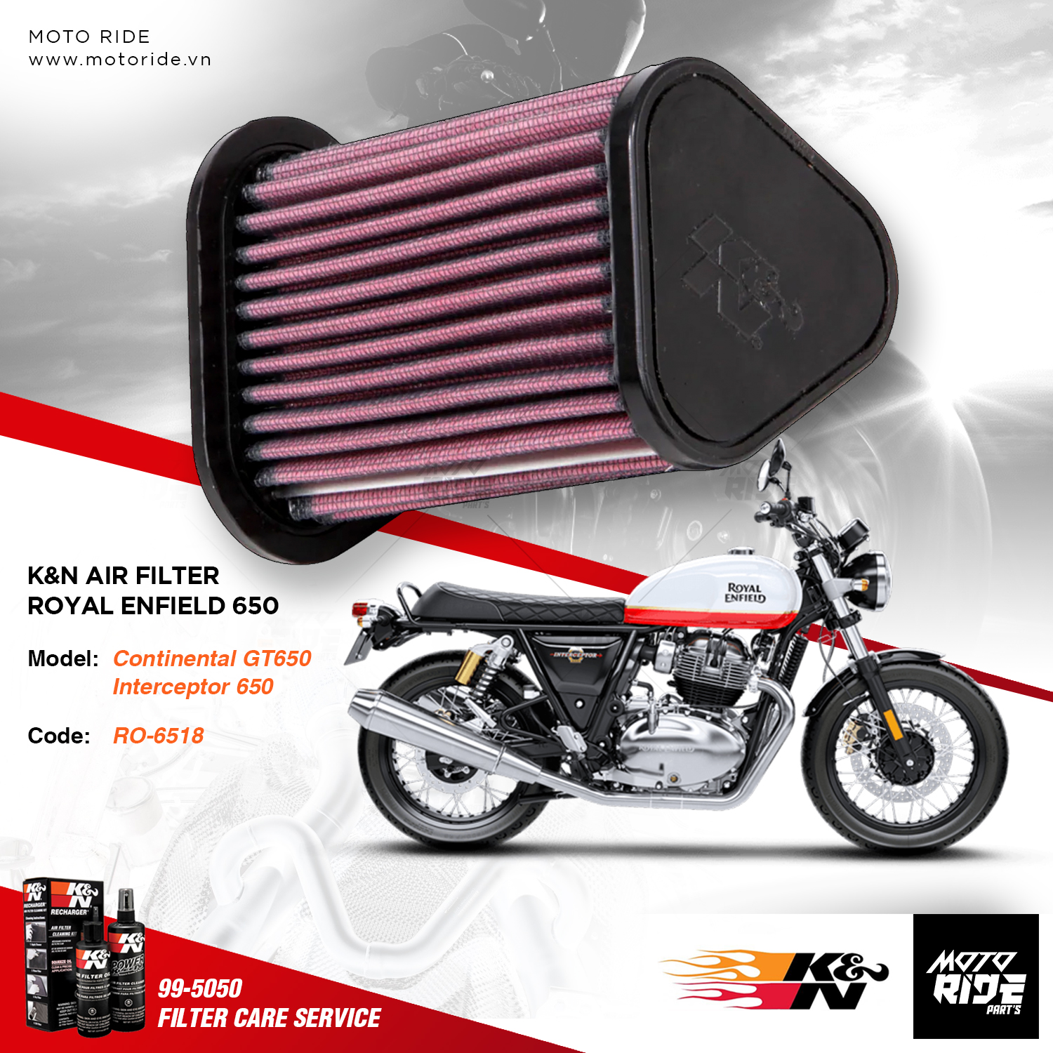 K&N RO-6518 LỌC GIÓ CHO ROYAL ENFIELD CONTINENTAL GT650