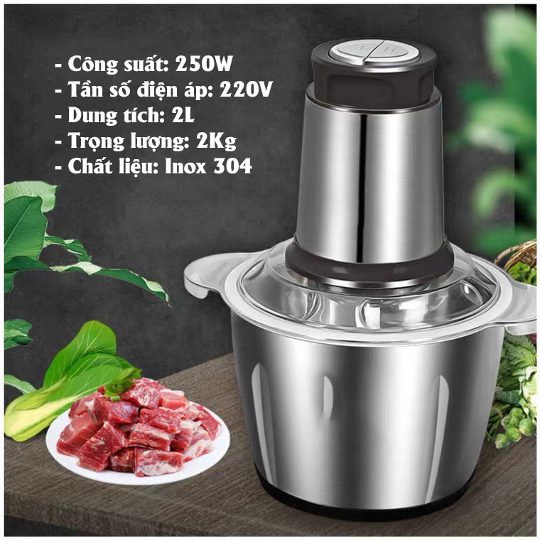 [Giá siêu ưu đãi] [Bảo hành 1 đổi 1] Máy Xay Thịt Cối Inox 4 Lưỡi Đa Năng, Công suất 250W, thể tích 2L, Máy xay đa năng, Máy xay sinh tố không rỉ, siêu bền công suất lớn
