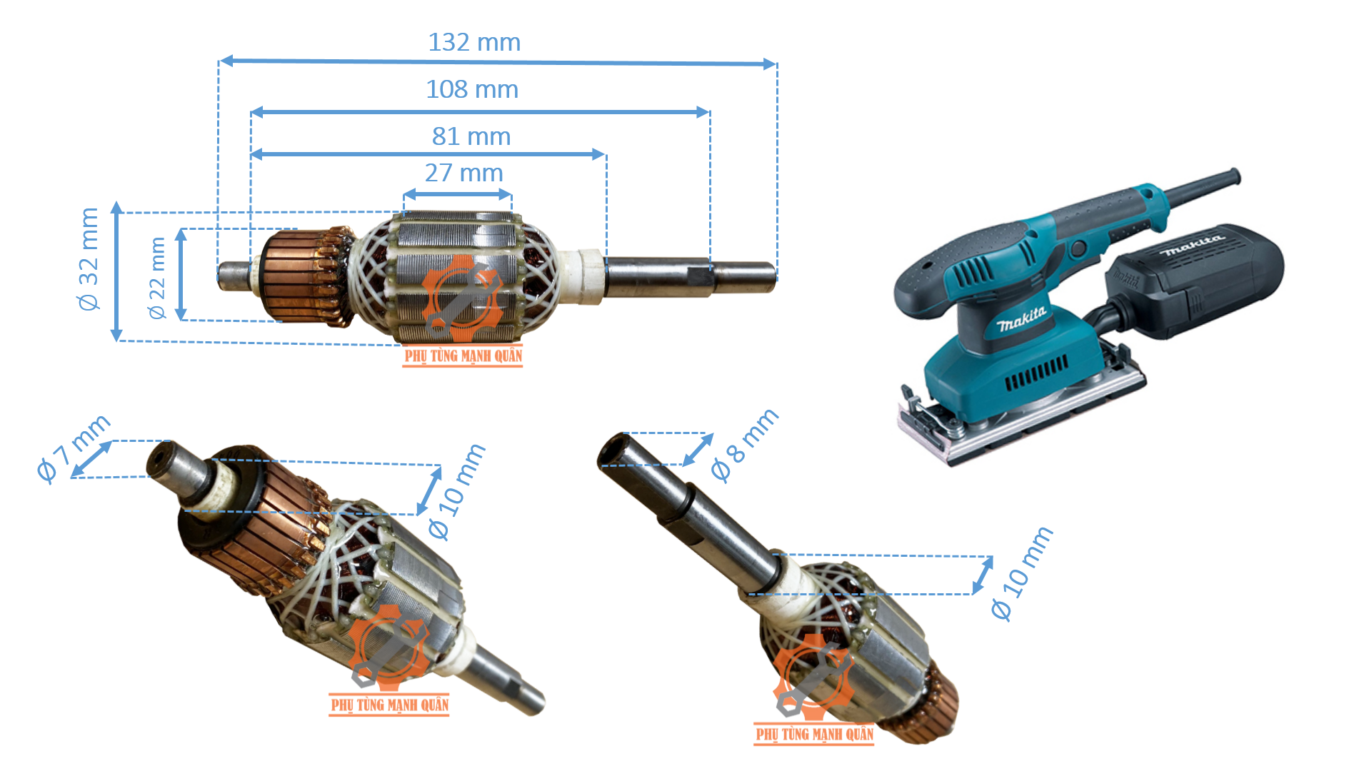 rotor/ruột máy chà nhám MKT B03710 tặng kèm chổi than cao cấp
