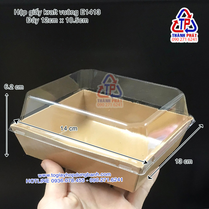 [HCM] 50 Hộp kraft hình vuông đựng bánh - Hộp kraft đựng thức ăn 1413 - Hộp giấy kraft đựng thức ăn E1413