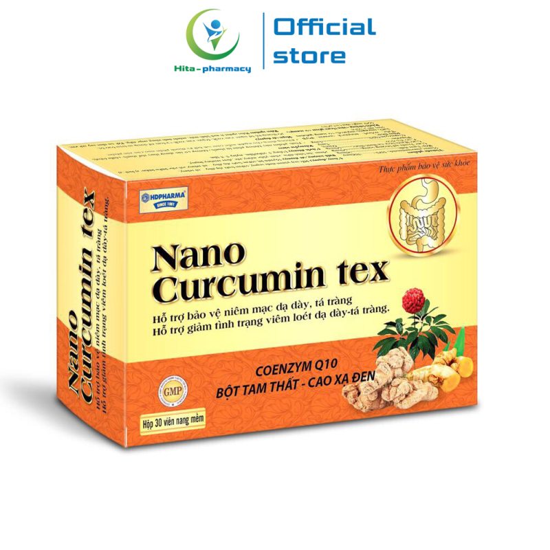 Viên tinh nghệ Nano Curcumin Tex Tam Thất Xạ Đen giảm viêm loét dạ dày, tá tràng - Hộp 30 viên nhập khẩu
