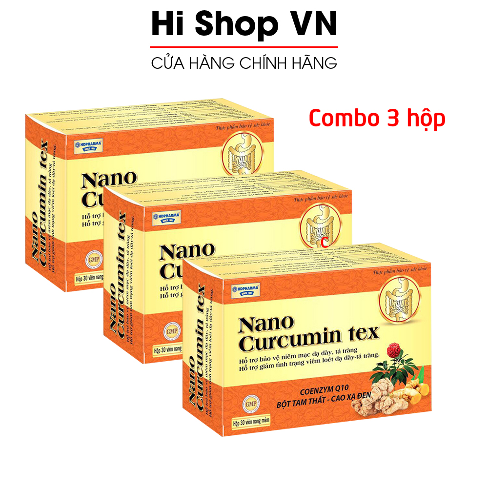 Combo 3 hộp tinh nghệ Nano Curcumin Tex Tam Thất Xạ Đen giảm viêm loét dạ dày, tá tràng - Hộp 30 viên