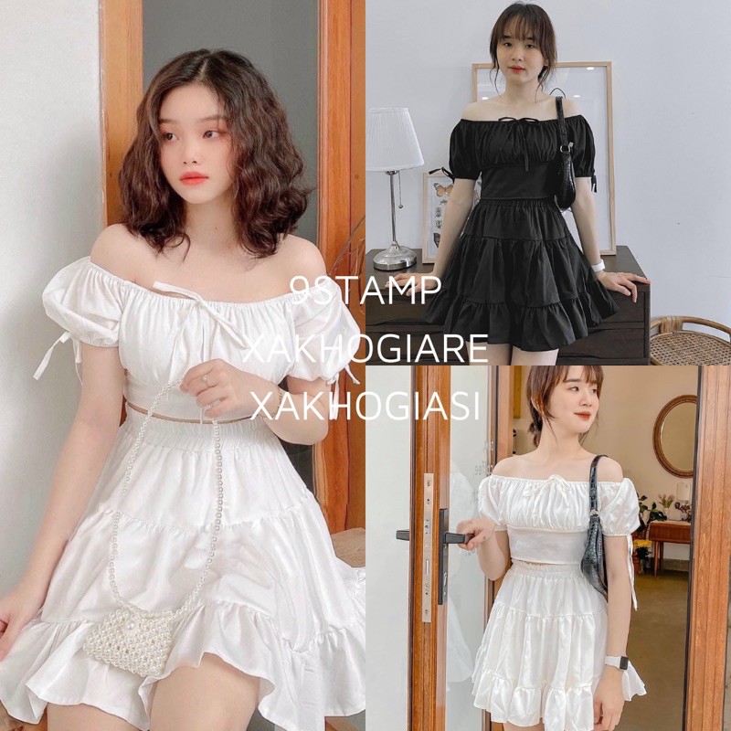 (CLIP THẬT) Set áo croptop và chân váy xoè Sambo