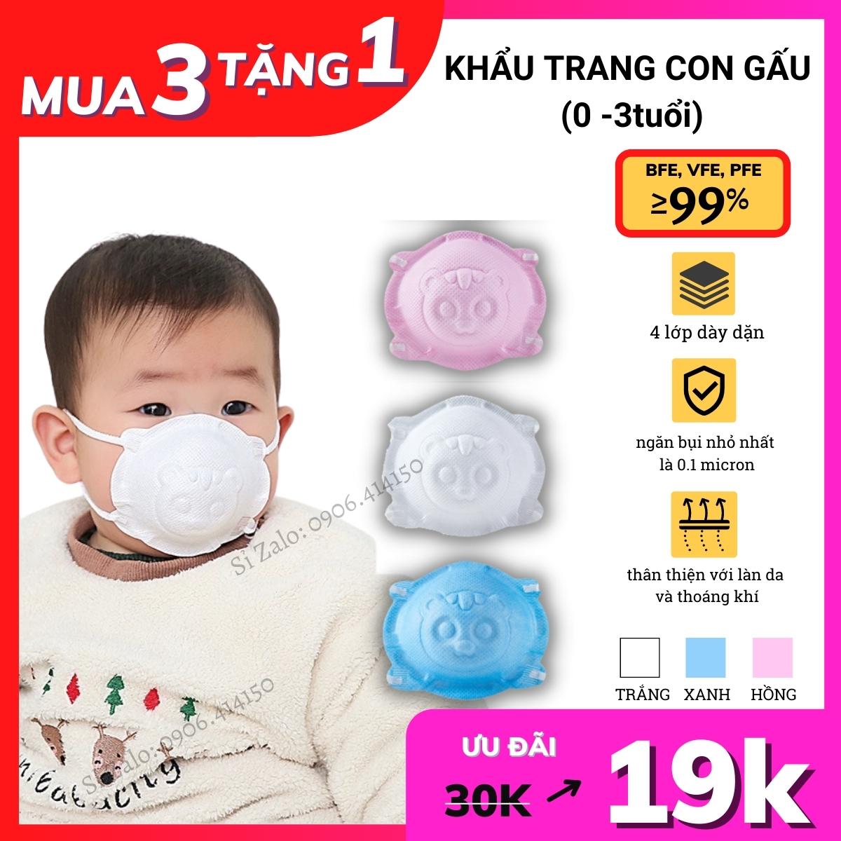 [50C HÀNG LÂM THỊNH] Set 10 cái khẩu trang cho bé, khẩu trang em bé hình gấu 3D KIDS cho trẻ 0-3 tuổi , trẻ sơ sinh