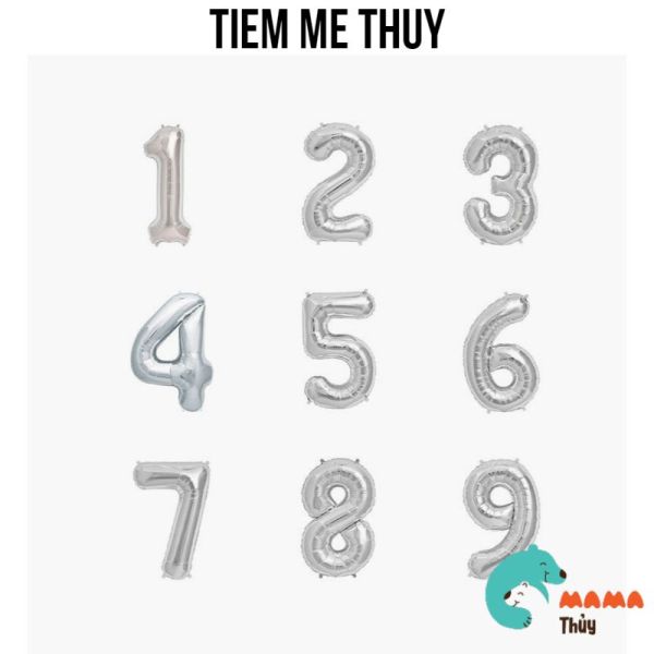 Tiem me Thuy - Bóng số trang trí sinh nhật (Bạc) - 80cm
