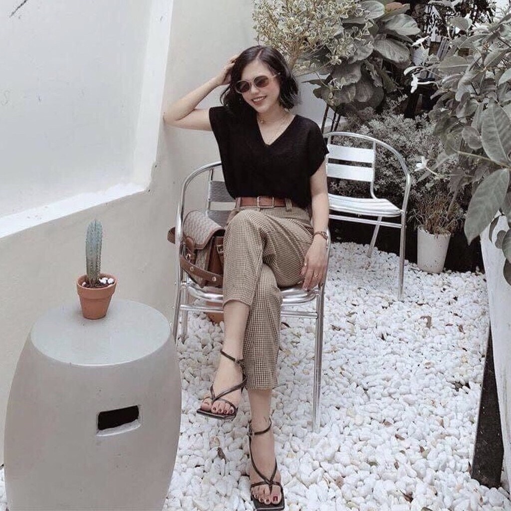 [25-27.4 Hoàn tiền 15%] SÉT BỘ ÁO THUN QUẦN KẺ KÈM BELT SÀNH ĐIỆU CÁ TÍNH CHO CÁC CÔ NÀNG - WIN SHOPP - LĐ