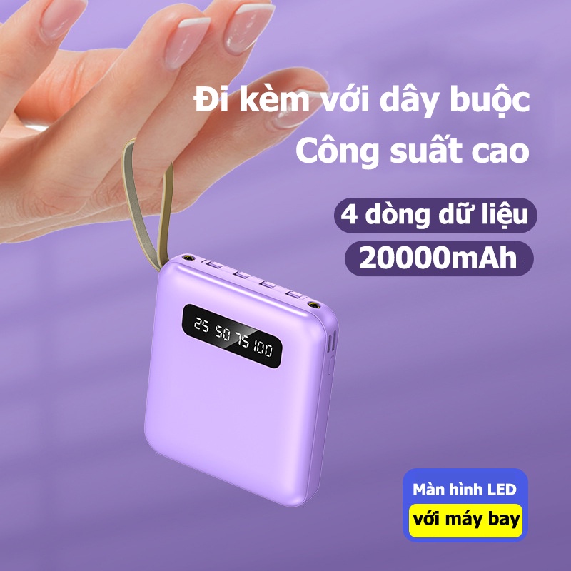 PIN DỰ PHÒNG 20000MAH CAO CẤP - SẠC DỰ PHÒNG MINI 4IN1 THIẾT KẾ HIỆN ĐẠI SANG TRỌNG - PIN SẠC DỰ PHÒNG TÍCH HỢP 2 ĐÈN LED , HIỂN THỊ PHẦN TRĂM PIN, BH 1 ĐỔI 1 TROG VÒNG 7 NGÀY