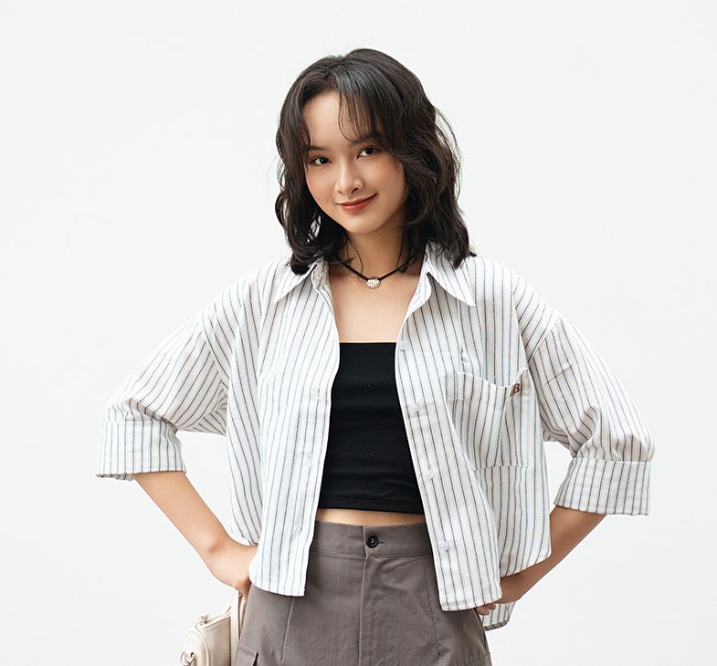 Áo sơ mi linen kẻ croptop Striped Jersey Shirt - by ufo.thebasic