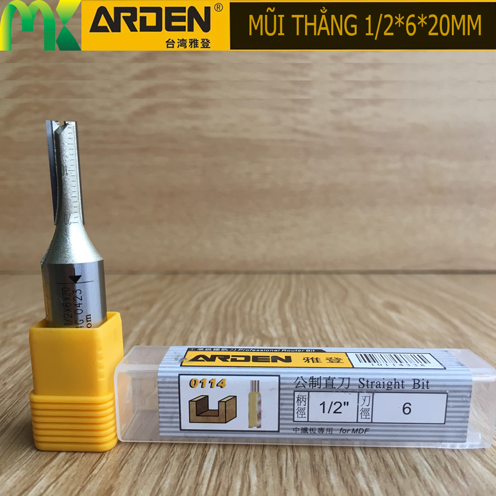 [HCM]Mũi Router thẳng ARDEN 1/2*6*20mm cốt 12.7mm