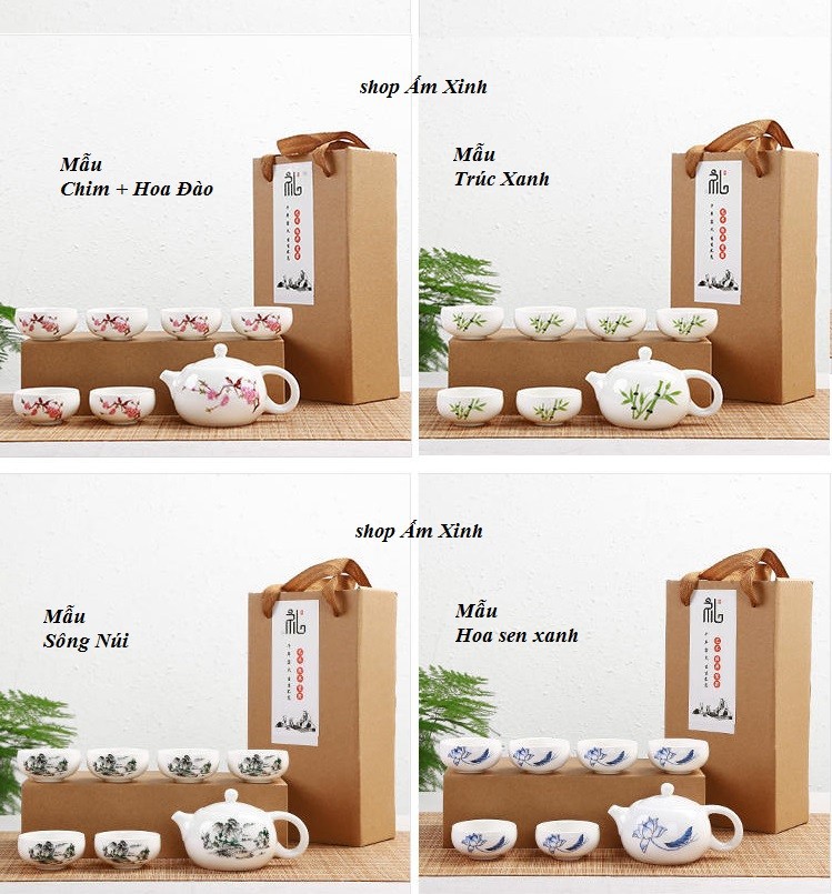 Bộ ấm chén pha trà bằng sứ trắng cao cấp