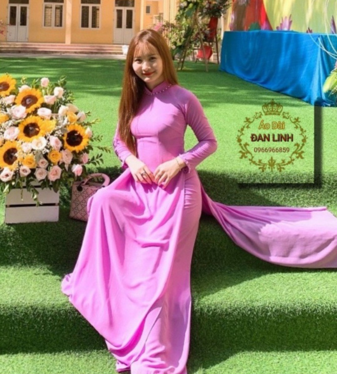 Áo dài trơn 4 tà màu tím hoa cà đẹp mộng mơ
