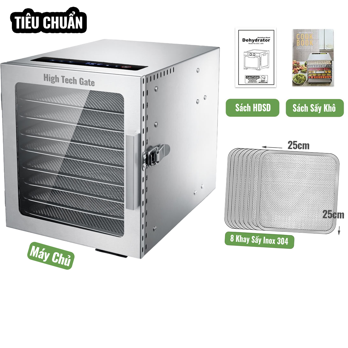 HighTechGate Food Dehydrator Machine, 8 Stainless Steel Trays (50 Recipes) for Jerky, Fruit, Dog Treats, Yogurt, Vegetables, Meat, and Herbs, Dryer Machine with Time and Temperature Control