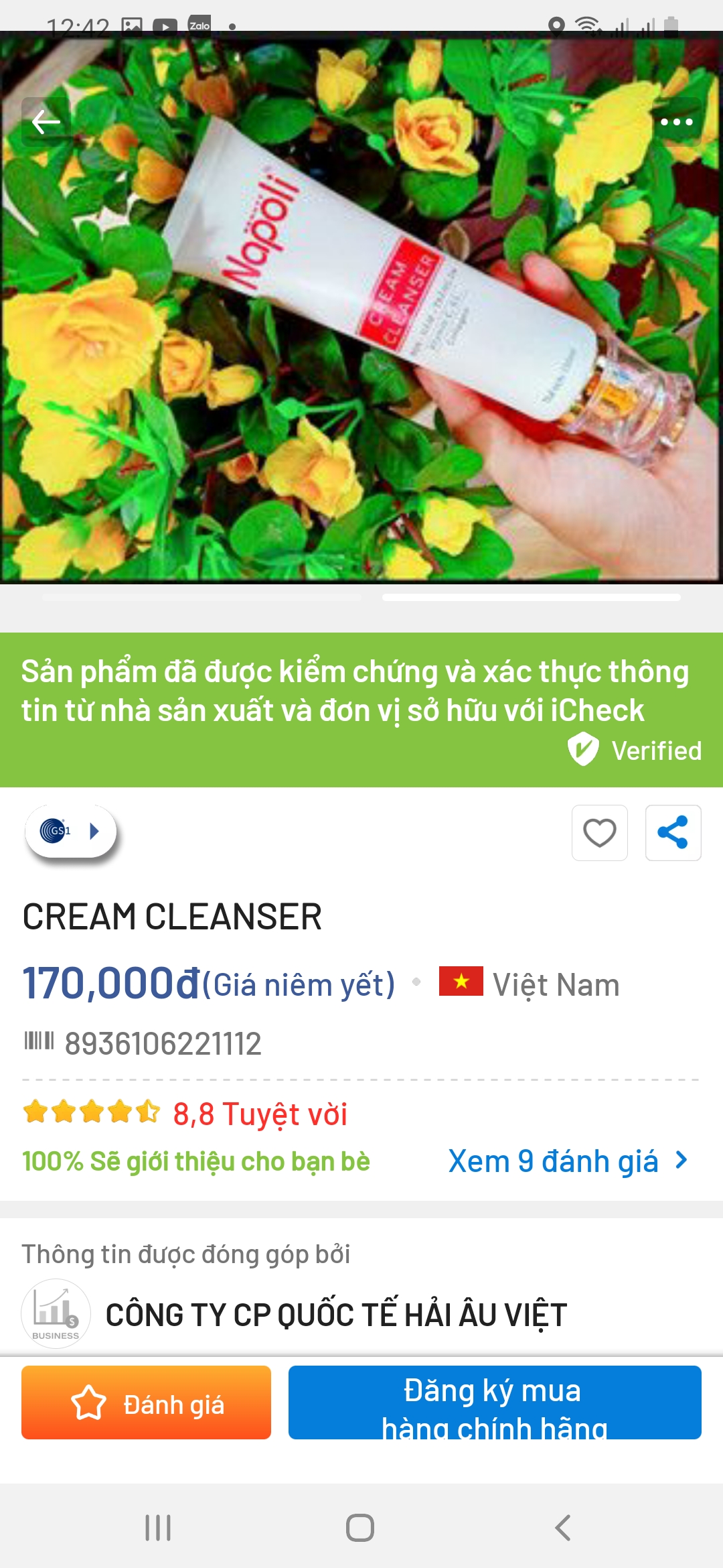 Kem rửa mặt Cream Creanser NAPOLI