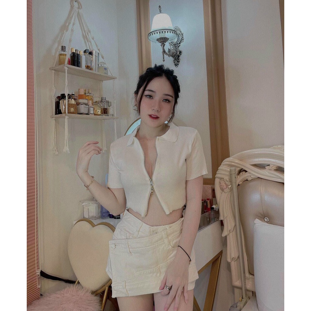 ÁO Thun Crop Dây KéO (+HìNh ThậT)