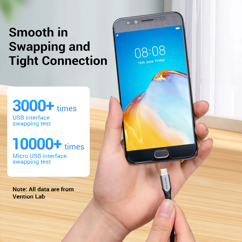 Vention Cáp sạc nhanh Micro USB 3A Nylon, dây sạc điện thoại Micro USB 1M/2M/3M dành cho Samsung Xiaomi Oppo LG máy tính bảng