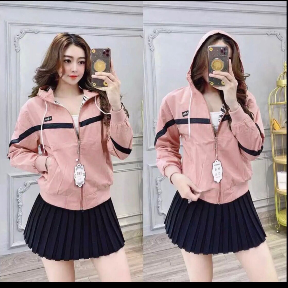 Áo khoác nữ chất vải dù 2 lớp cao cấp có mũ, chuẩn form thiết kế về tinh tế, thích hợp cho nàng dạo phố đi học đi chơi