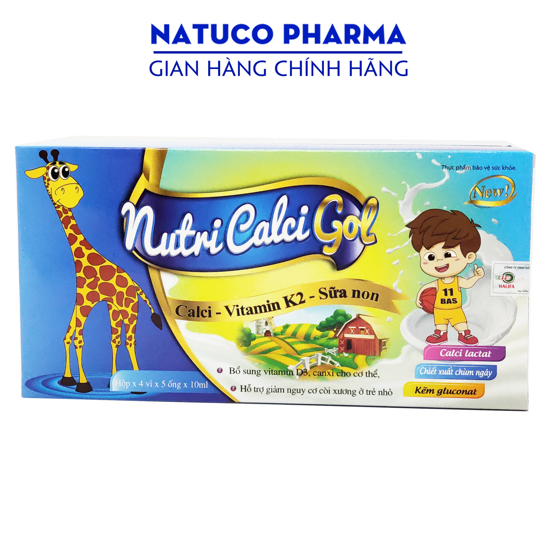 Canxi cho bé NUTRI CALCI GOL từ 1 tuổi - bổ sung canxi, vitamin D3, K2, sữa non giúp phát triển chiều cao, giảm còi xươn - Hộp 20 ống Chuẩn GMP