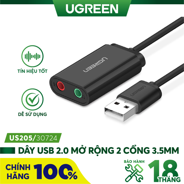 Bảng giá Dây USB 2.0 mở rộng sang đồng thời 2 cổng 3.5mm cho tai nghe + mic không cần driver UGREEN US205 - Hàng phân phối chính hãng - Bảo hành 18 tháng Phong Vũ