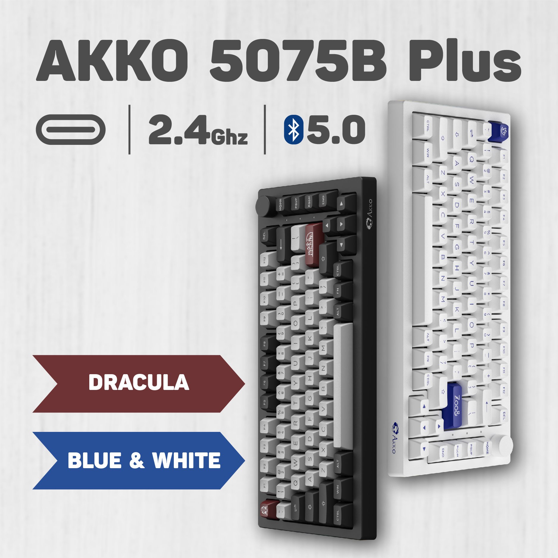 Bàn phím AKKO 5075B Plus Blue on White_Mới, hàng chính hãng