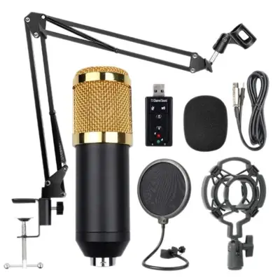 Bm800 Professional Suspension Microphone Kit Studio Live Stream Broadcasting Recording Condenser Microphone Set Multi-function Microphone for PC Broadcasting Recording, YouTube Live Streaming, Gaming