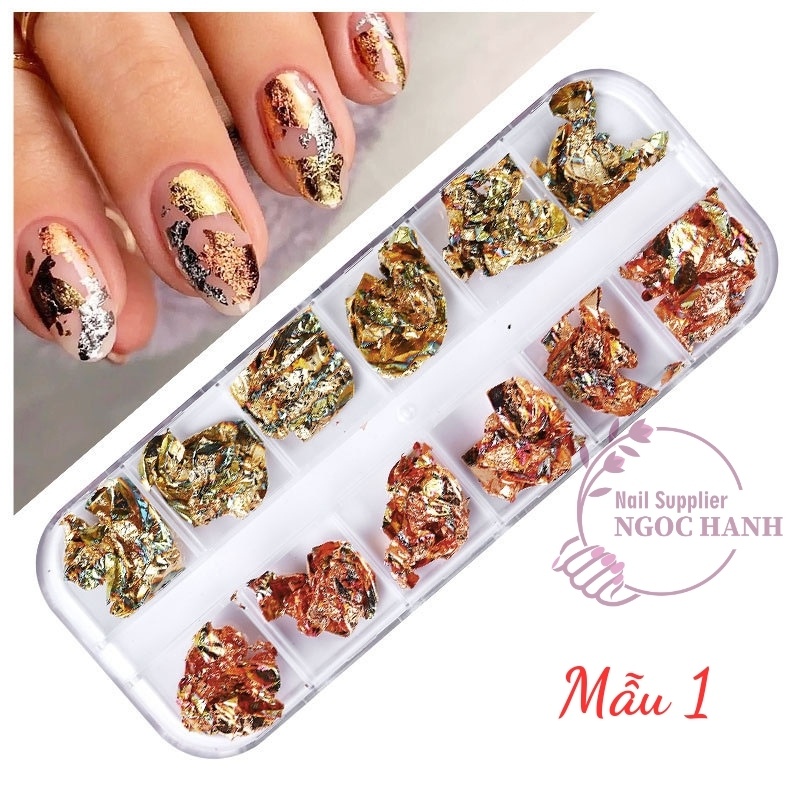 Set giấy nhũ bạc vụn trang trí móng 12 màu, phụ kiện làm nail - P008