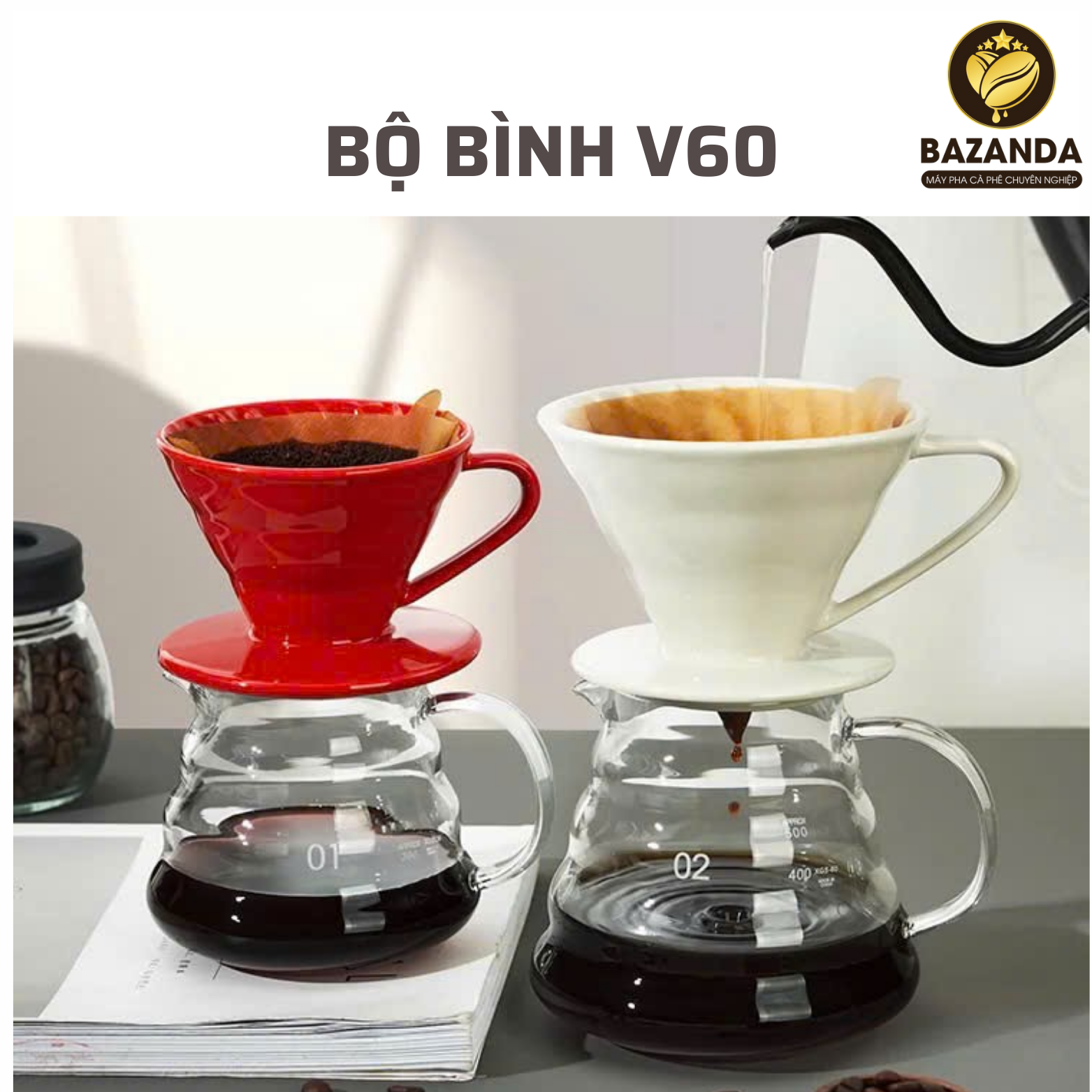 Bộ Bình Pha Drip V60 Phễu Sứ ( Bình 300ml + Phễu ) Đỏ, Vàng, Trằng, Xanh, đen