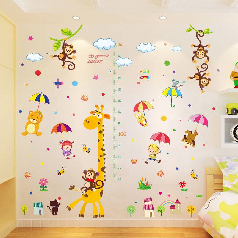 Decal dán tường thước đo hươu 2 và gấu đu ô