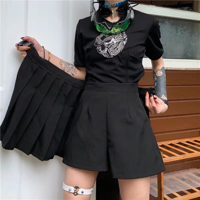 [HCM]Set chân váy kèm quần phối dây xích phong cách