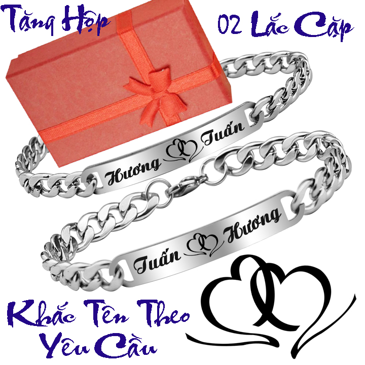 Lắc tay cặp đôi inox khắc tên không đen - nội dung theo ý bạn - số lượng 02 - chuẩn thời trang mang phong cách độc đáo