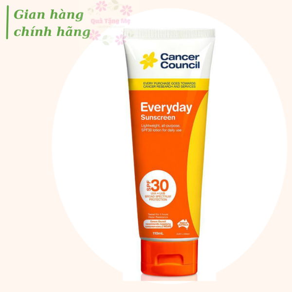 Kem chống nắng Cancer Council  Everyday Sunscreen Với tính chất dịu nhẹ đa năng, kem dưỡng da chống nắng SPF 30 sử dụng hằng ngày cao cấp