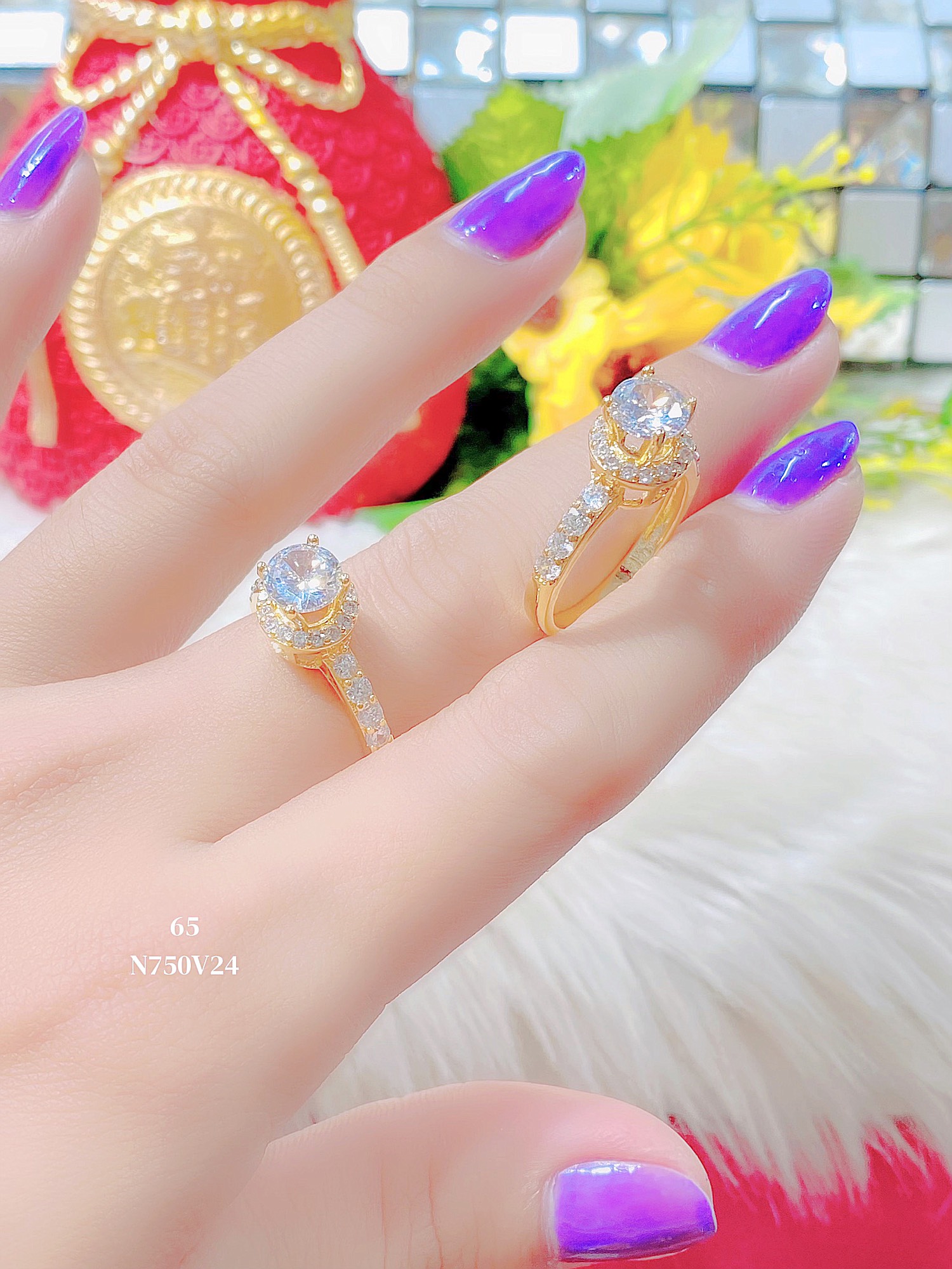 Uha - nhẫn nữ đính xoàn n750 mạ vàng cao cấp