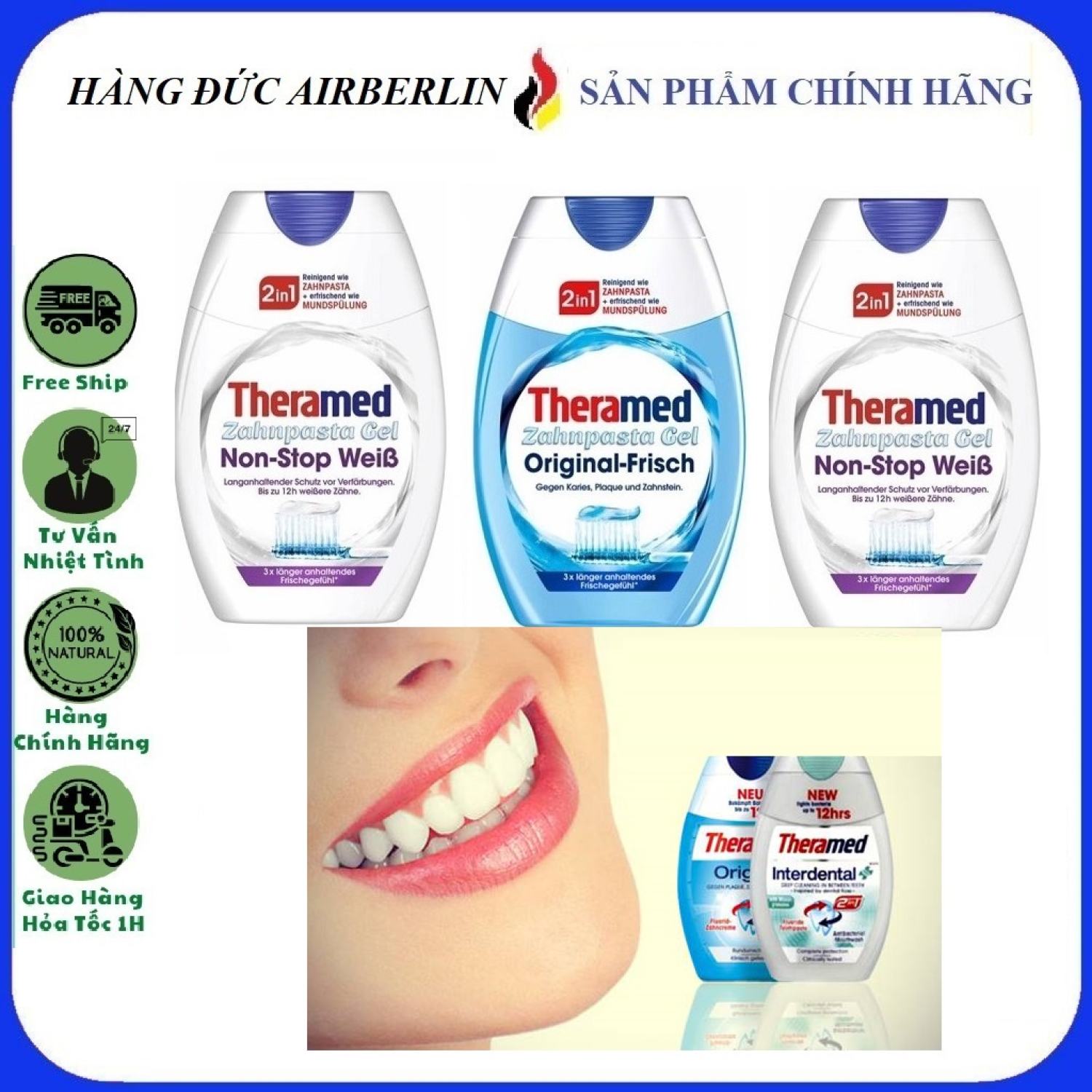 [Hàng Đức chính hãng.HN] Kem đánh răng Theramed 2in1 Đức Dạng ống dẹp{hangducairberlin}