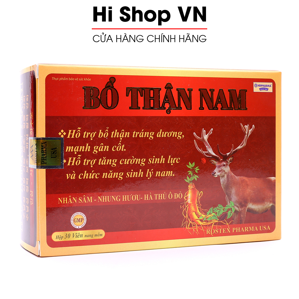 Viên uống tăng cường sinh lý nam Bổ Thận Nam bổ thận tráng dương, tăng ham muốn, mạnh gân cốt - Hộp 30 viên nhân sâm, ba kích, nhung hươu, câu kỳ tử