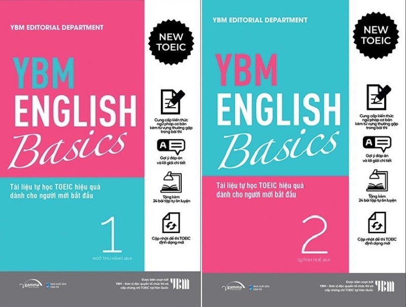 nguyetlinhbook -  YBM English Basic 1 + 2: Tài Liệu Tự Học TOEIC Hiệ Quả Dành Cho Người Mới Bắt Đầu (Bộ 2 Tập)