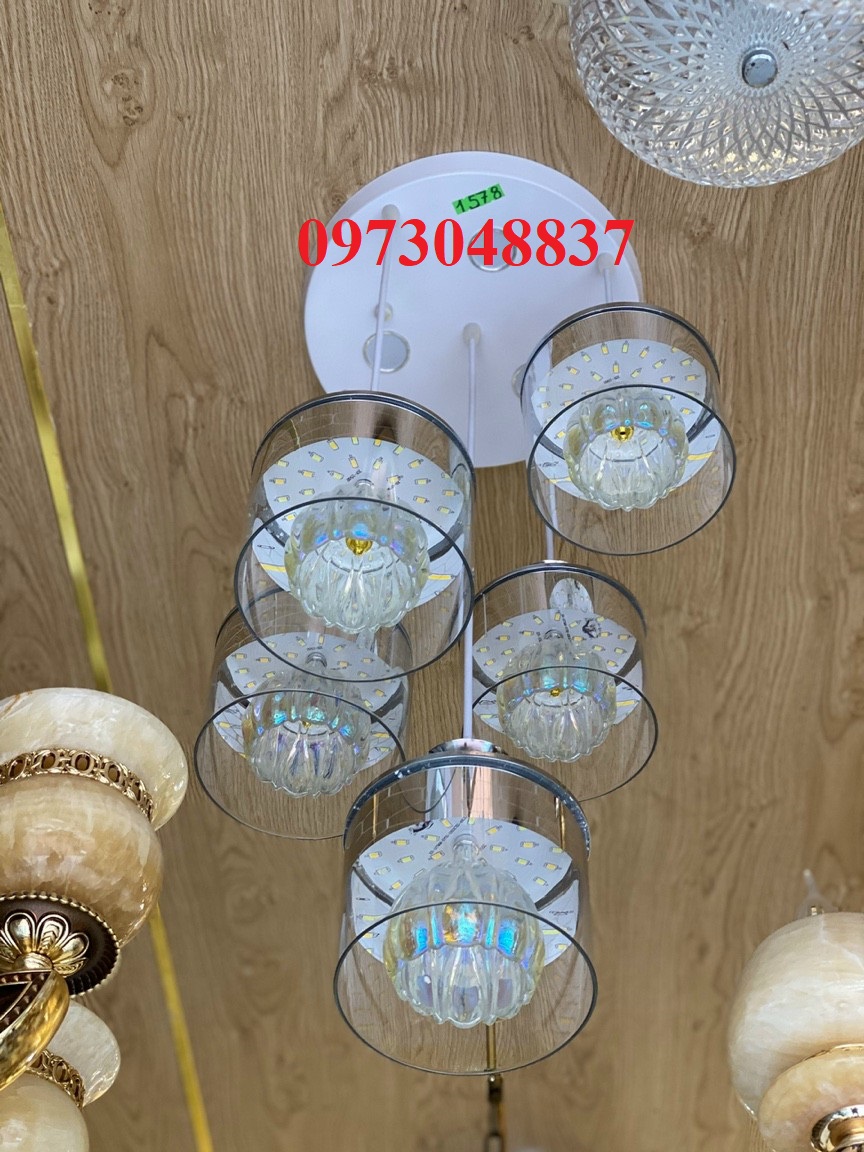 Đèn thả trần trang trí - Đèn thả pha lê 5 chao cao cấp