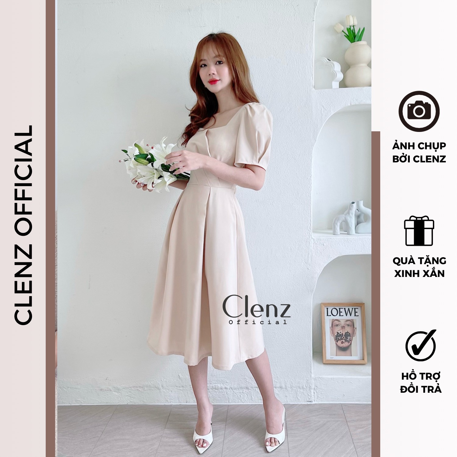 [ Clenz - Váy thiết kế cao cấp ] Đầm nude dáng dài dự tiệc dạo phố D09