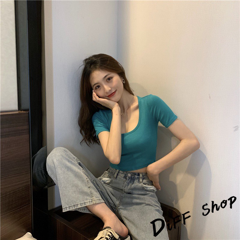 Áo croptop cổ vuông nữ form body tôn dáng