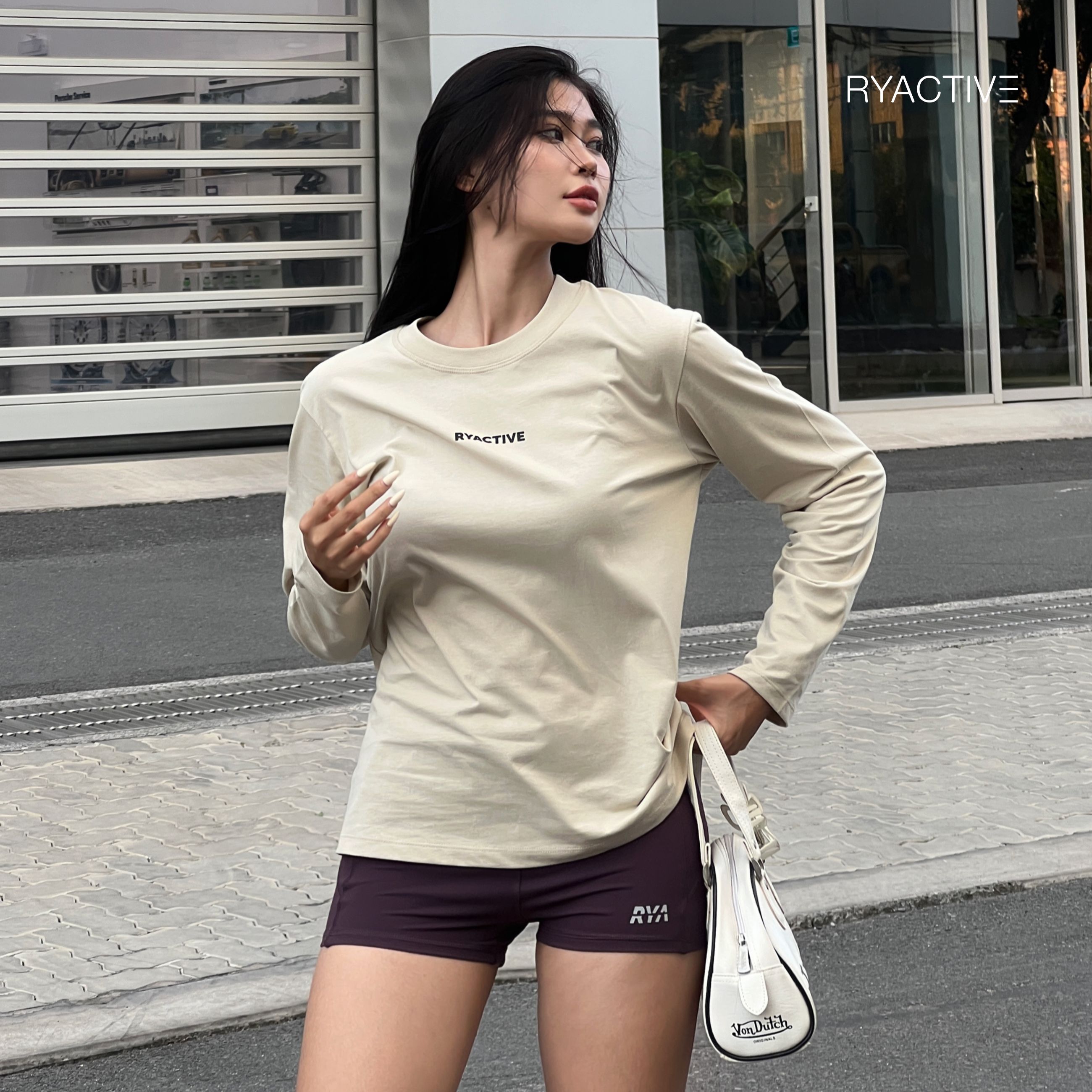 Áo thun tay dài RYACTIVE - BASIC LONGSLEEVES TEE Light Beige