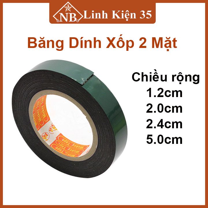 Băng dính xốp 2 mặt chiều rộng 1.2cm/2cm/2.4cm/5cm