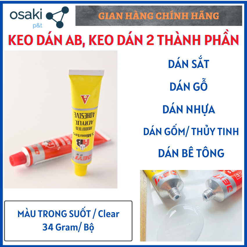 KEO DÁN AB DÁN SẮT, NHỰA, KEO EPOXY [2 Tuýp AB] - Malaysia
