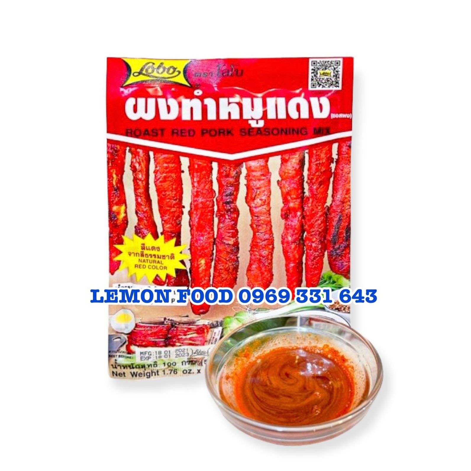 1 Gói gia vị làm xá xíu, ướp thịt nướng hiệu LOBO Thái Lan (gói 100g)