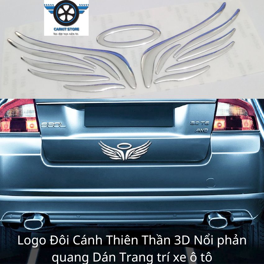 Tem,decan dán trang trí logo xe hơi,Đôi Cánh Thiên Thần 3D