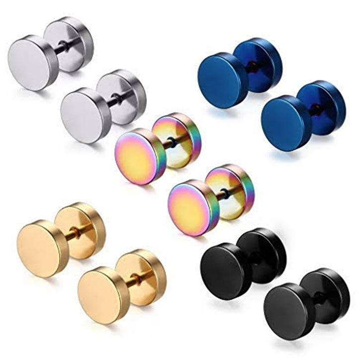 Bông tai nam không đen gỉ inox chuôi xoay tròn bt38