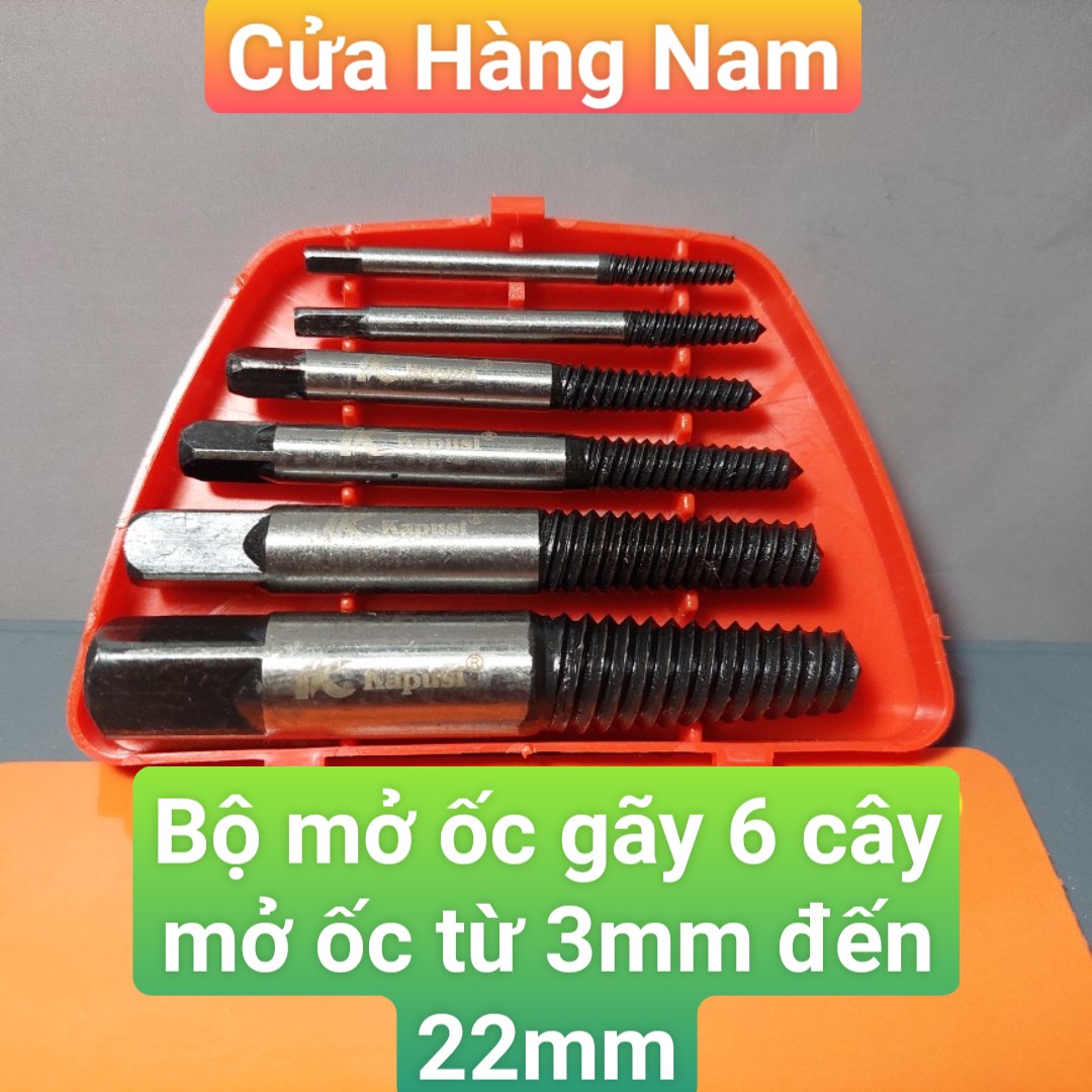 Bộ 6 mũi lấy vít gãy từ 3-22mm dành cho thợ chuyên nghiệp thương hiệu KAPUSI  6 CÂY MỞ ỐC GẪY/ MỞ ỐNG NƯỚC TỪ 3 LY ĐẾN 22mm, Bộ Tháo Bu Lông Ốc Vít-6 Mũi (Tháo Khoét Ốc Gẫy Trờn Ren )