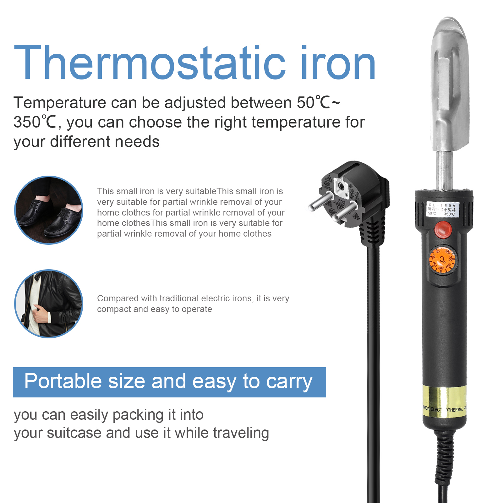 220 V 150W 50℃~350℃ Adjustable Digital Display Temperature Adjustable Iron Constant Temperature Small Iron Household Travel Leather Clothing Wrinkle Removal Small Iron