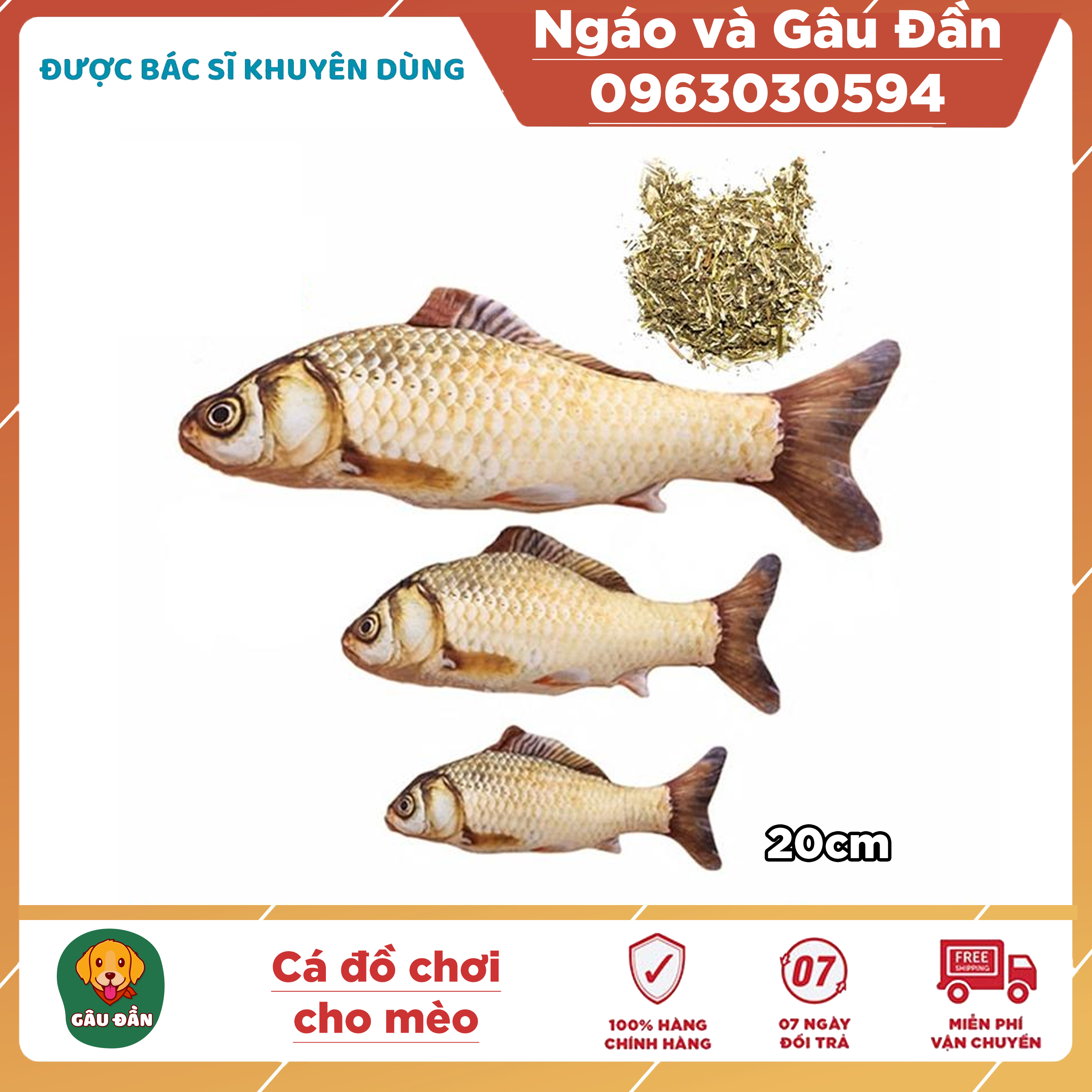 Đồ chơi cho mèo Cá chép bông catnip cho mèo Ngáo Và Gâu Đần cỡ nhỏ 20cm
