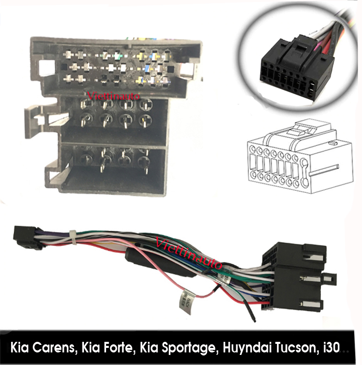 Dây nguồn rắc nguồn màn hình Android 1 Kia Carens, Kia Forte, Kia Sportage, Huynda Tucson - Loại 16 Chân