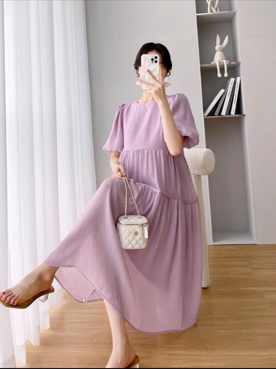 Váy bầu công sở [FREESHIP]  đầm bầu dự tiệc đẹp màu tím