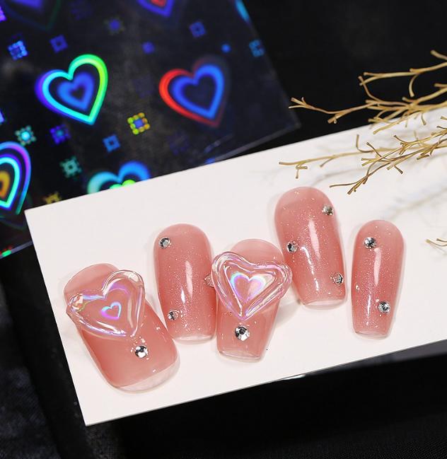 Sticker Trái Tim Dạ Quang Lấp Lánh Phát Sáng Trang Trí Móng Đẹp