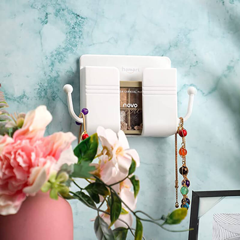 Punch-free Mobile Phone Holder Wall Mount Stand Remote Control Organizer Storage Box Charging Bedside Container Rack